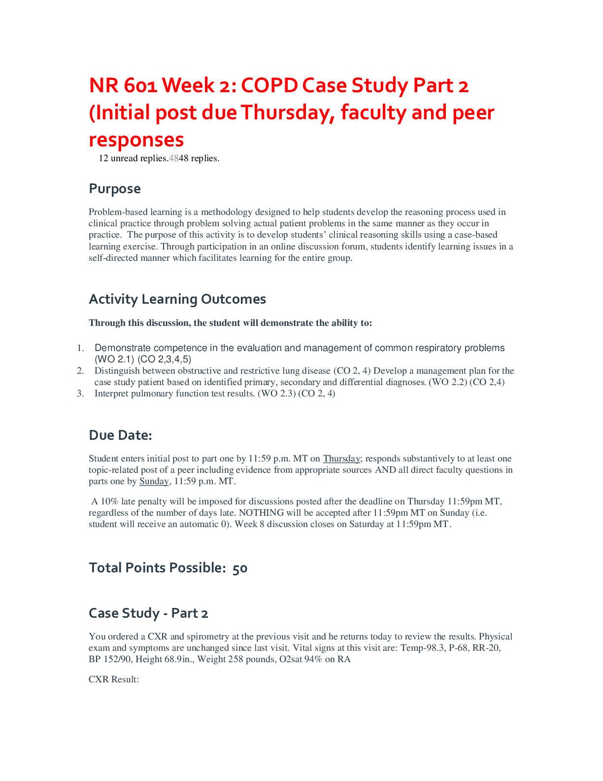 Preview image of NR 601 Week 2: COPD Case Study Part 2 (Initial post, faculty and peer responses document